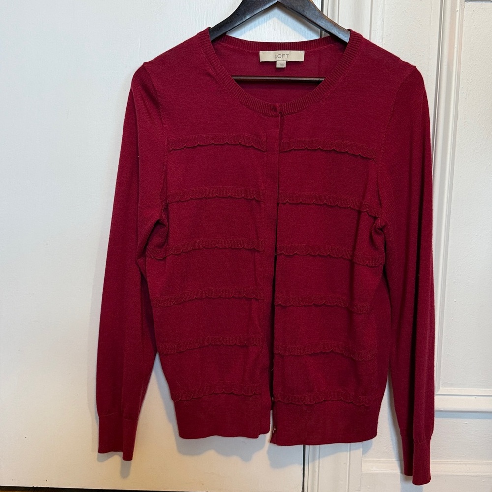 LOFT Wool Burgundy Cardigan Sweater